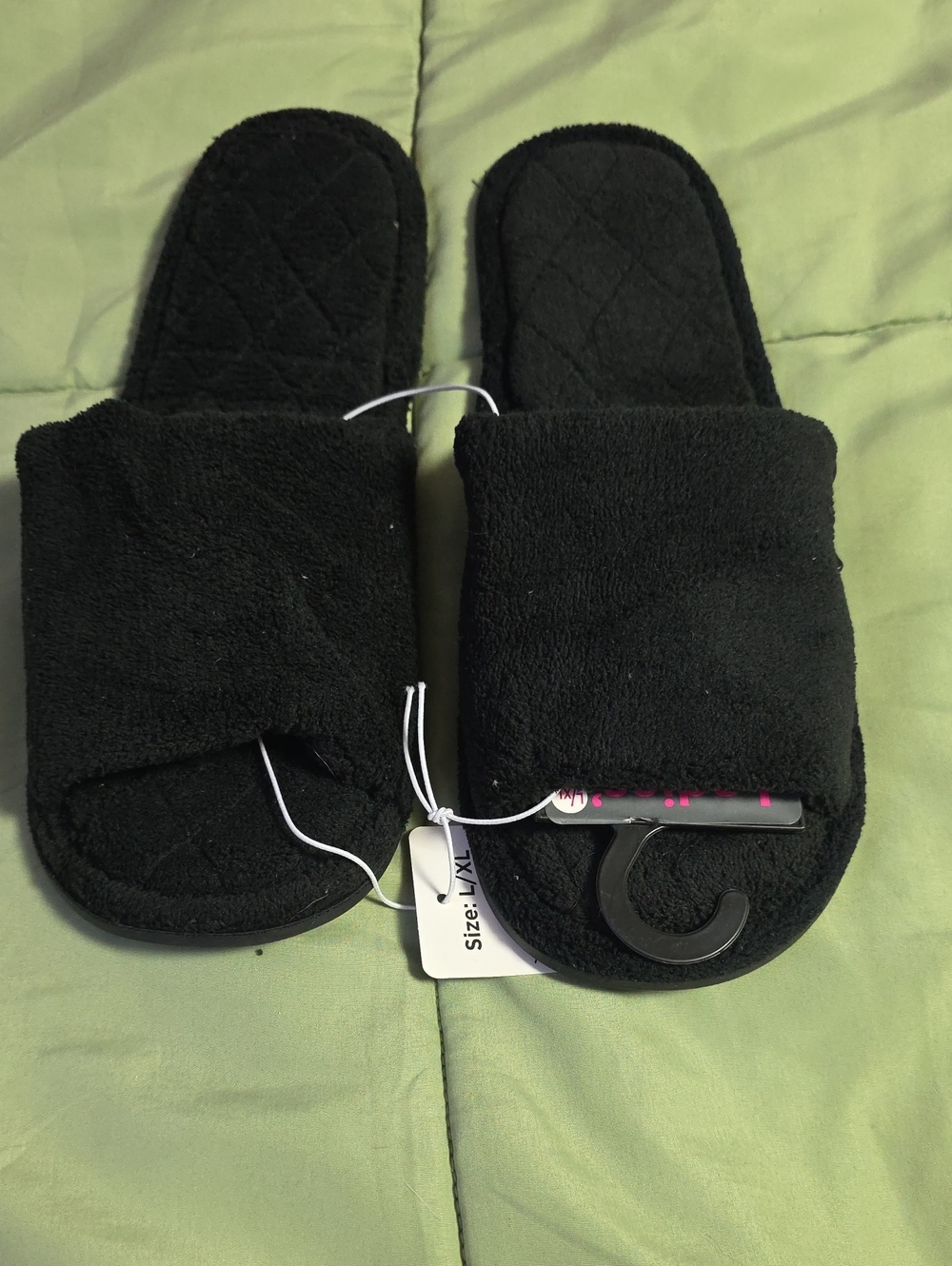Bobbie Brooks Black Plush Open-Toe Slide Slippers